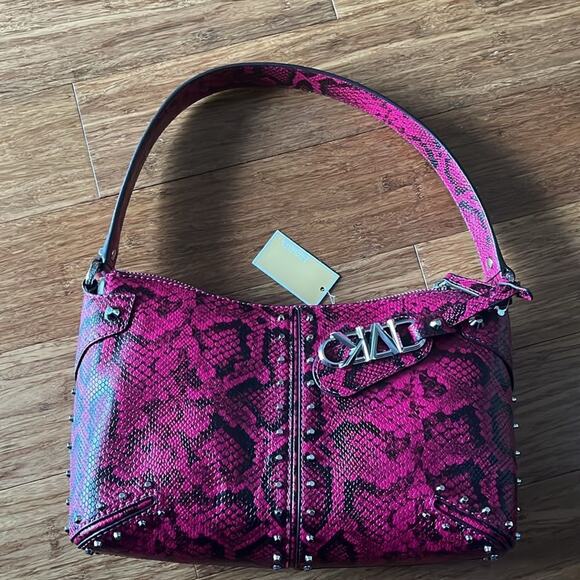 Michael Kors Astor Large Studded Snake Embossed Leather Shoulder Bag - Picture 5 of 6